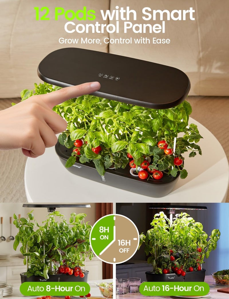 LETPOT Store مجموعة نظام الزراعة المائية الكلاسيكية، حديقة الأعشاب الداخلية، ضوء نمو LED كامل الطيف 24 واط، 12 وحدة، على الطاولة، هدايا لمحبي النباتات، المطبخ، الحصاد، وضعين مزدوجين، حتى 16 بوصة، خزان 5.5 لتر - Image 2